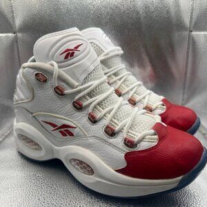 Size 11 Reebok Question Mid White Pearlized Red Mens Lace-Up Sneaker Shoes 79757